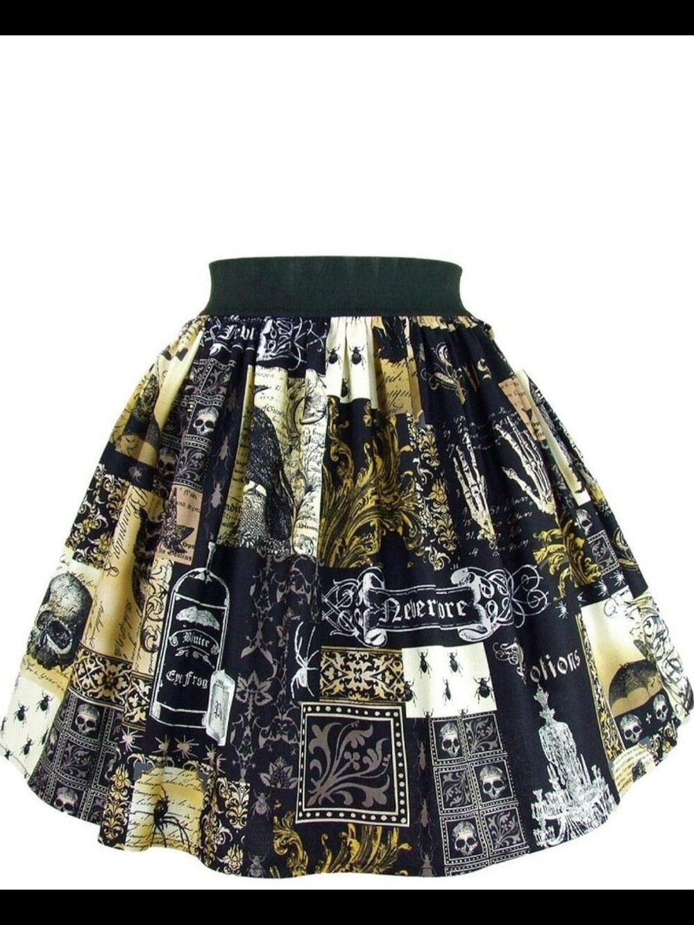 Baroque Gothic Print Full Circle Skirt - Edgar Allen Poe & Vintage Horror